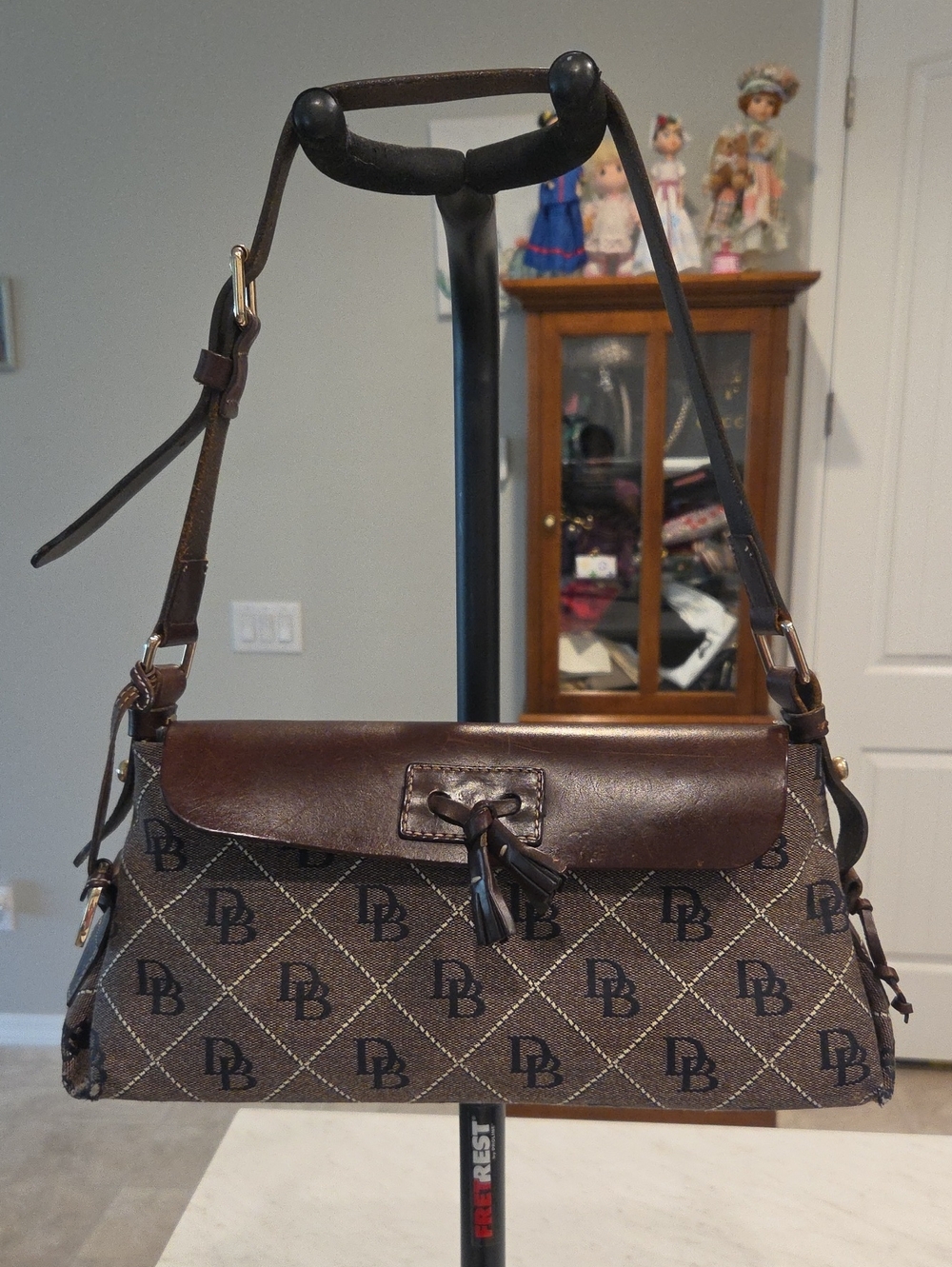 Dooney & Bourke Brown Logo Jacquard Shoulder Bag Size Small